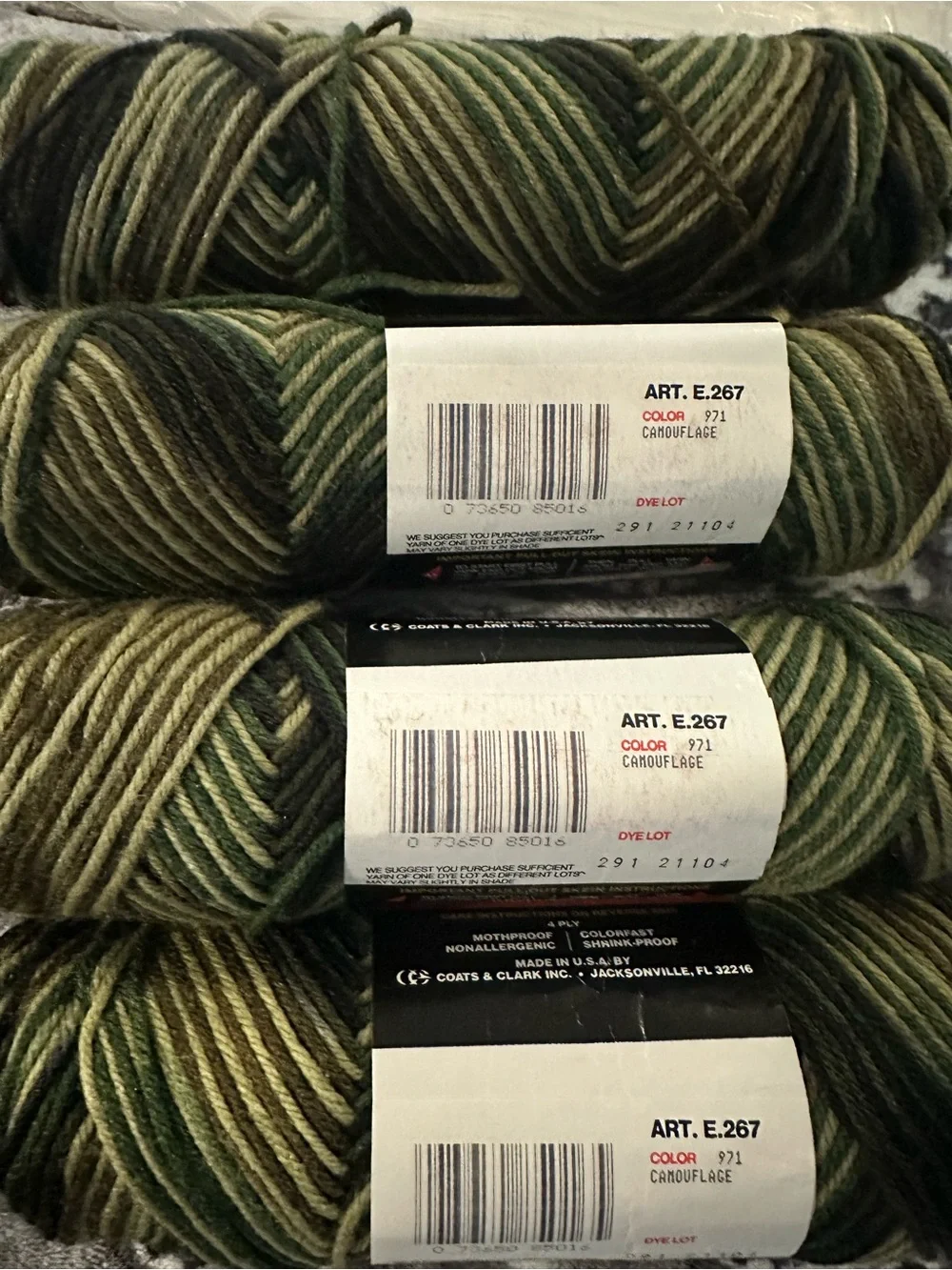 Red Heart Classic Vintage Yarn, 4 Skeins, 3 Same Dye Lot Camouflage Color